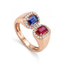 0.26 CT Octagon Cut Ruby & Blue Sapphire Diamond Ring