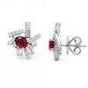2.13 CT Asymmetric Burma Ruby Oval Cut Diamond Stud Earring