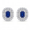 2.30 CT Sapphire Cushion Cut and Baguette & Round Cut Diamond Stud Earring