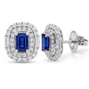 2.30 CT Sapphire Cushion Cut and Baguette & Round Cut Diamond Stud Earring