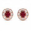 1.61 CT Ruby Oval Cut and Baguette Cut Diamond Stud Earring