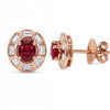 1.61 CT Ruby Oval Cut and Baguette Cut Diamond Stud Earring