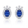 1.64 CT Sapphire Oval Cut and Round & Baguette Cut Diamond Stud Earring