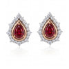 2.14 CT Ruby Pear and Round Diamond Cluster Stud Earring