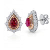 2.14 CT Ruby Pear and Round Diamond Cluster Stud Earring