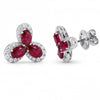 2.35 CT Trio Ruby Oval Cut and Round Cut Diamond Stud Earring