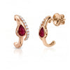 1.00 CT Split Shank Ruby Pear Cut and Round Diamond Earring