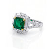 2.97 CT Emerald Cushion Cut Double Halo Diamond Ring