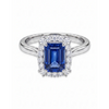 0.85 CT Sapphire Octagon Cut and Round Cut Diamond Halo Ring