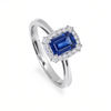 0.85 CT Sapphire Octagon Cut and Round Cut Diamond Halo Ring