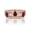 1.97 CT Ruby Pear Cut with Baguette & Round Multi Row Diamond Ring