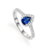 0.70 CT Sapphire Pear Cut and Round Cut Diamond Ring