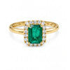 1.14 CT Emerald Octagon Cut and Round Cut Diamond Halo Ring