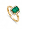 1.14 CT Emerald Octagon Cut and Round Cut Diamond Halo Ring