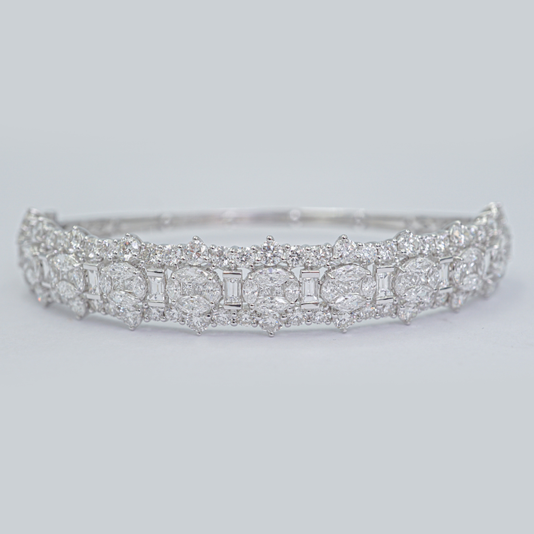 Marquise, Princess & Baguette Diamond Bangle in 18K White Gold