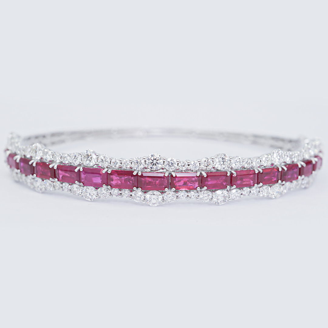 Ruby & Diamond Bangle in 18K White Gold