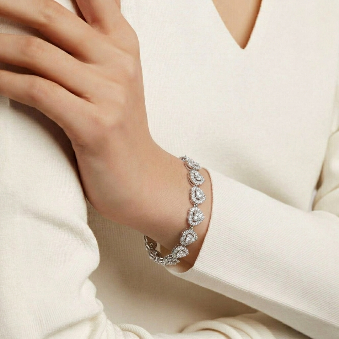 Round & Heart Diamond Tennis Bracelet in 18K White Gold - Image 2