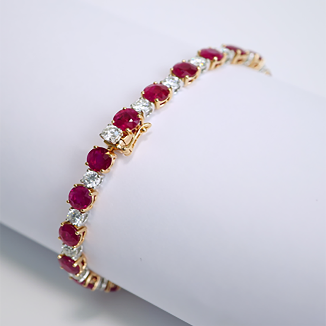 Ruby & Diamond Two-Tone Bracelet in 18K White & Rose Gold