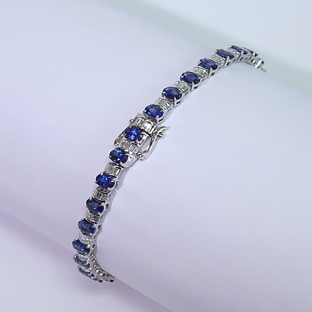 Sapphire & Baguette Diamond Bracelet in 18K White Gold
