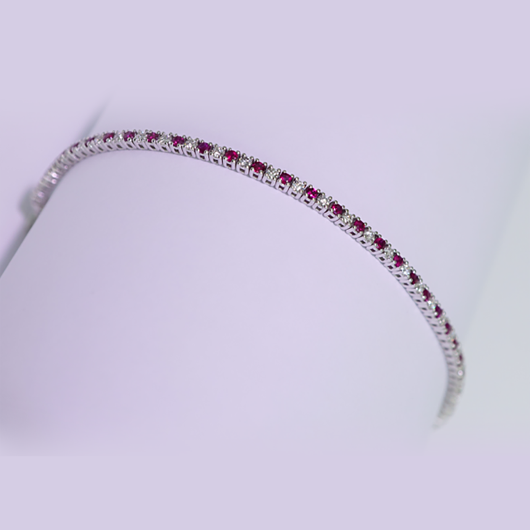 Ruby & Diamond Tennis Bracelet in 18K White Gold