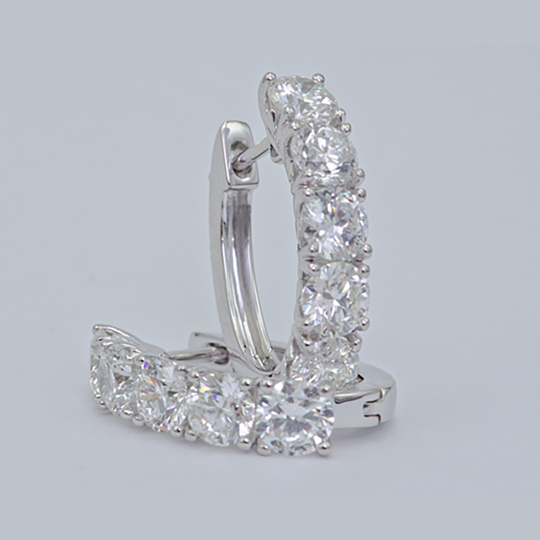 Round Diamond Half-Hoop Earrings in 18K White Gold