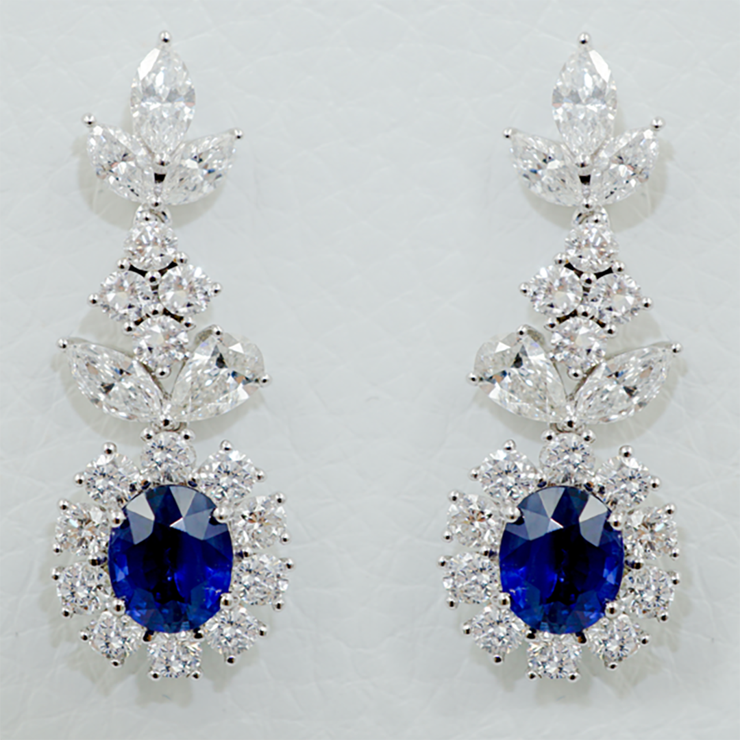 Sapphire & Diamond Drop Earrings in 18K White Gold