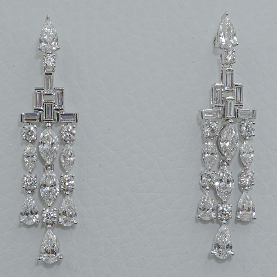 Mixed-Cut Diamond Chandelier Earrings in 18K White Gold