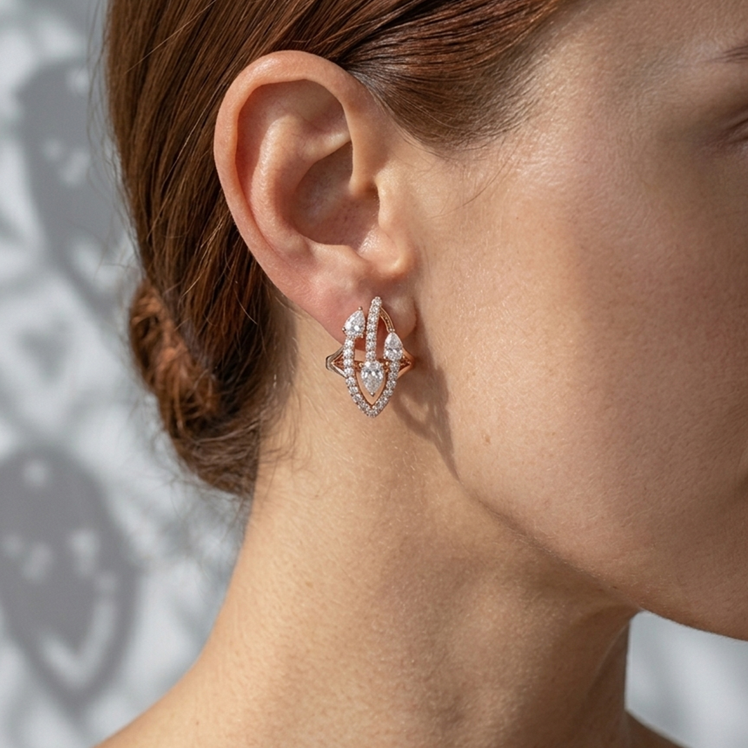 Pear & Round Diamond Drop Earrings in 18K Rose Gold - Image 2