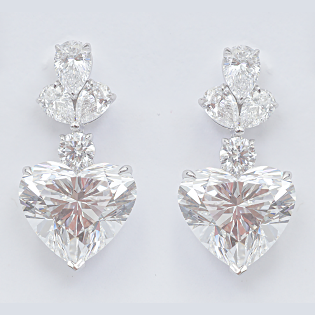 Lab-Grown Heart-Cut Diamond Drop Earrings in 18K White Gold