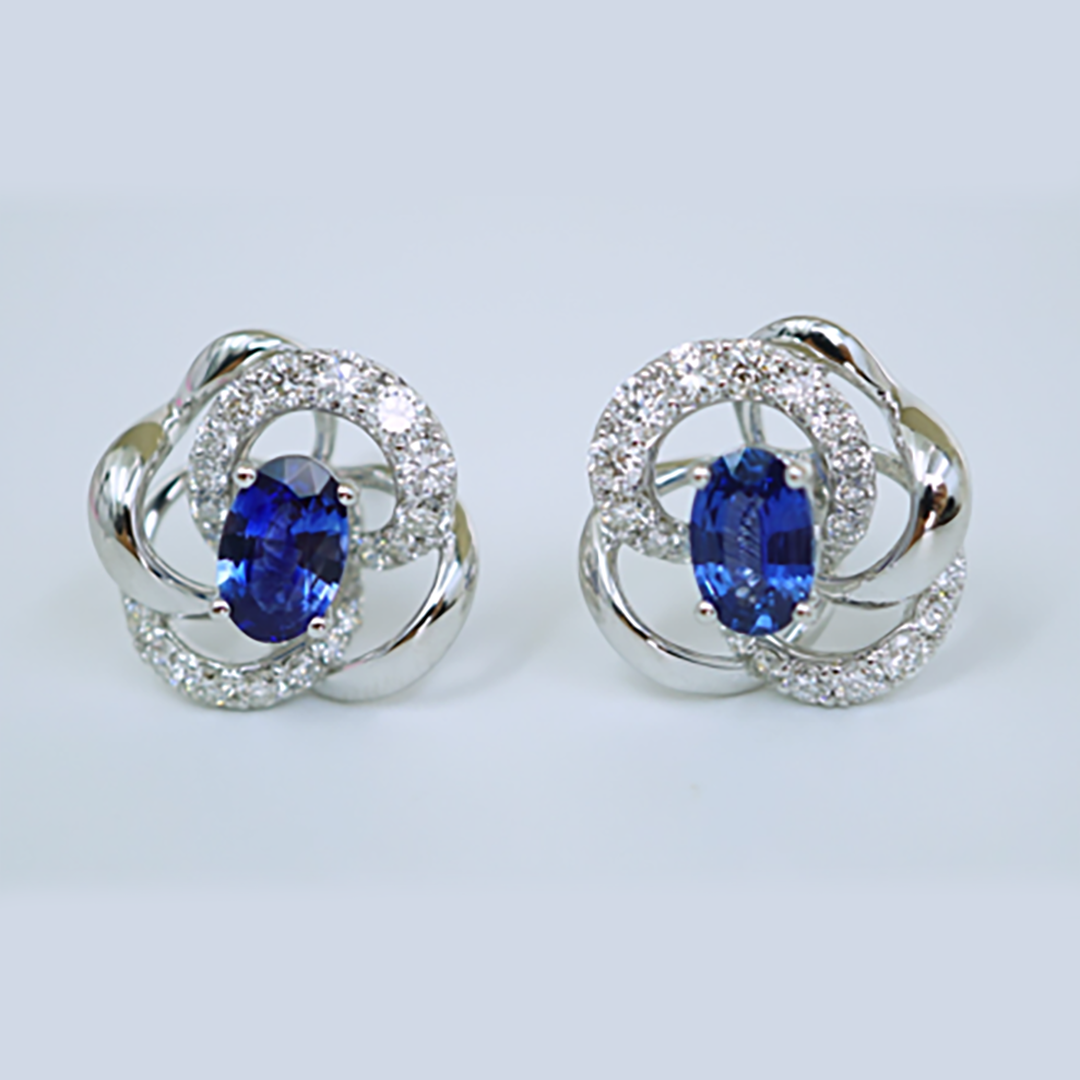 Sapphire & Diamond Stud Earrings in 18K White Gold