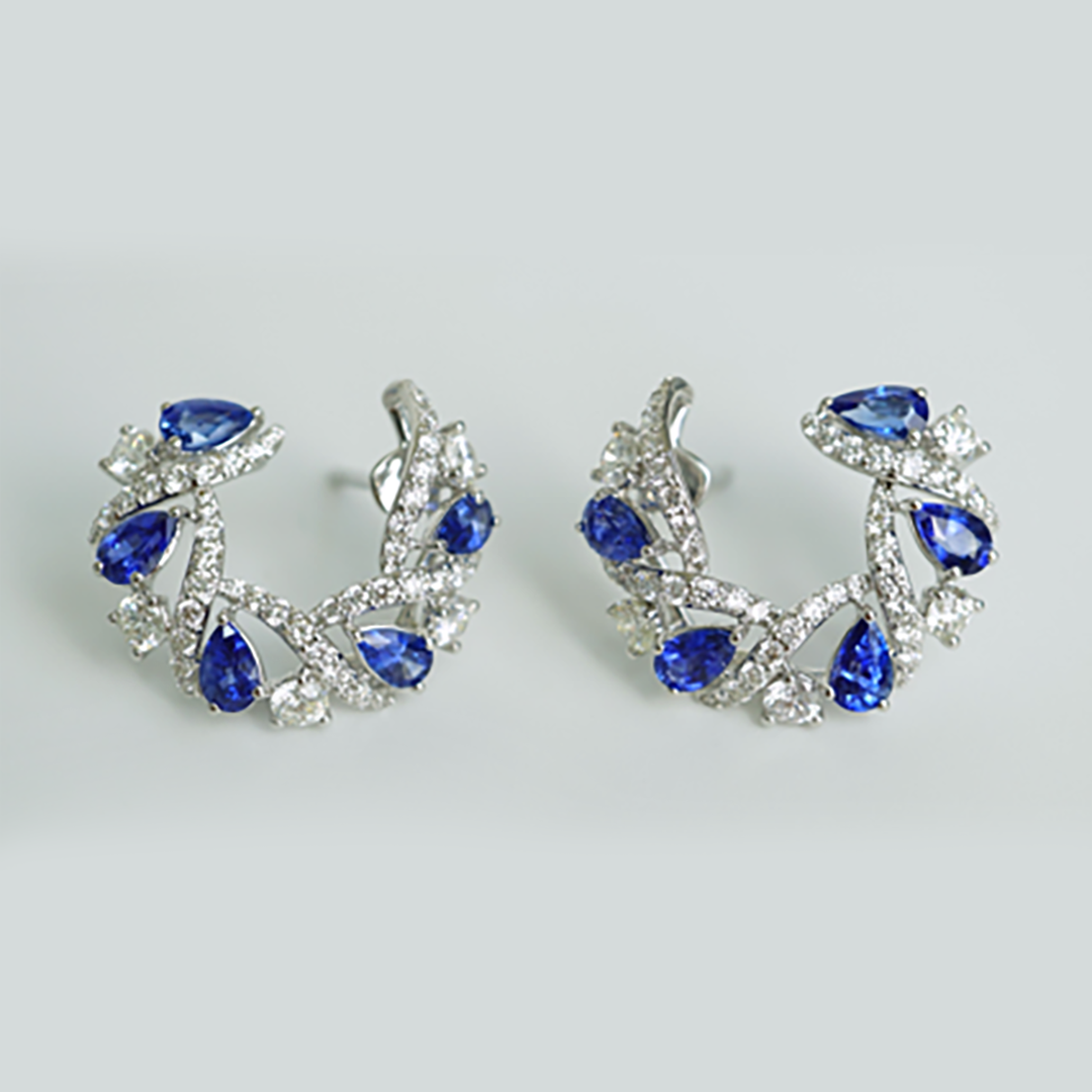 Sapphire & Diamond Halo Earrings in 18K White Gold