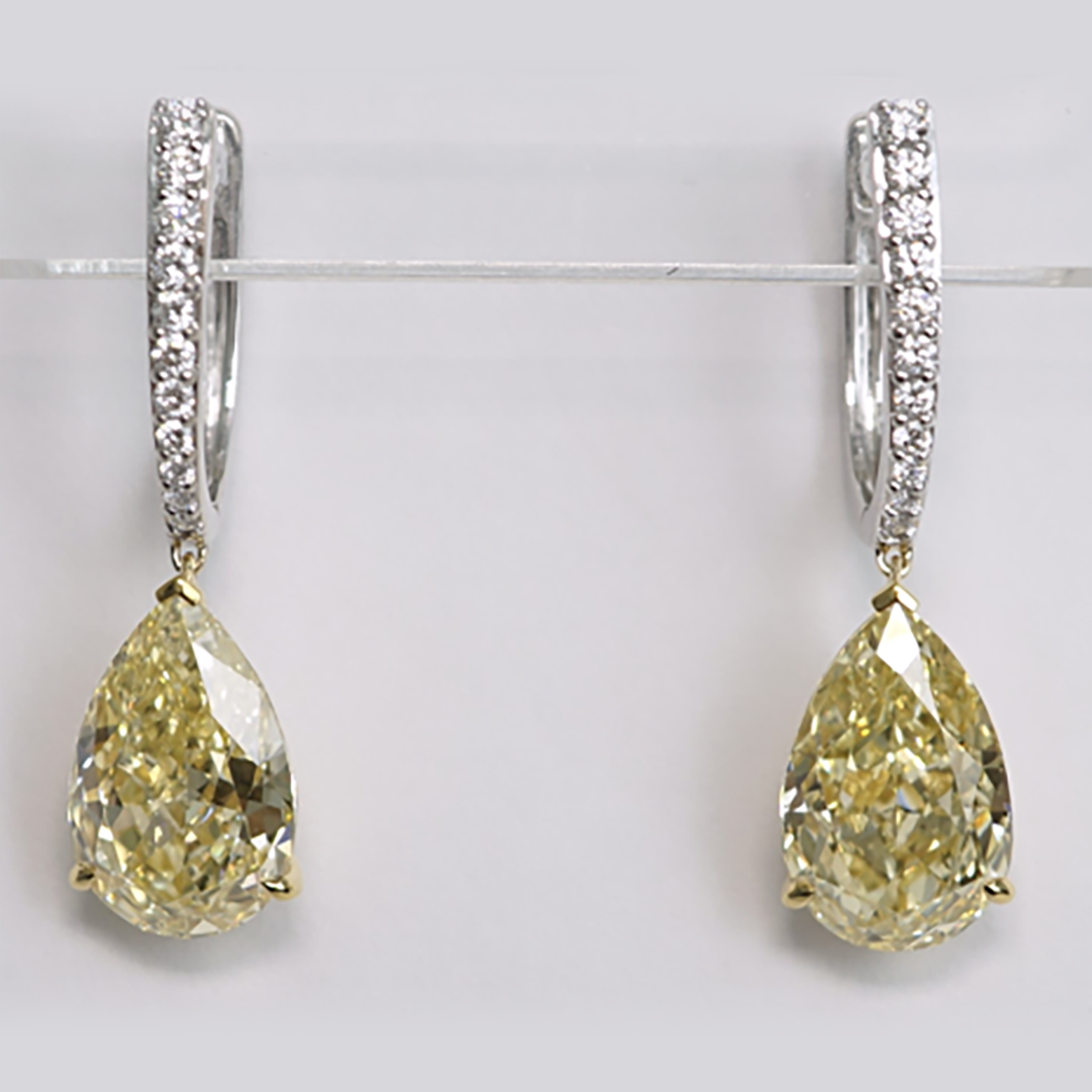 Pear Diamond Drop Earrings in 18K White & Yellow Gold