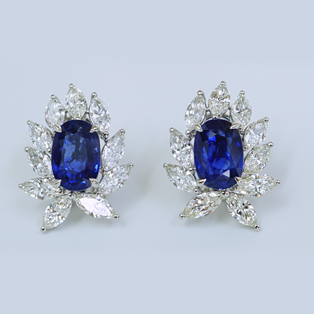 Sapphire & Marquise Diamond Drop Earrings in 18K White Gold