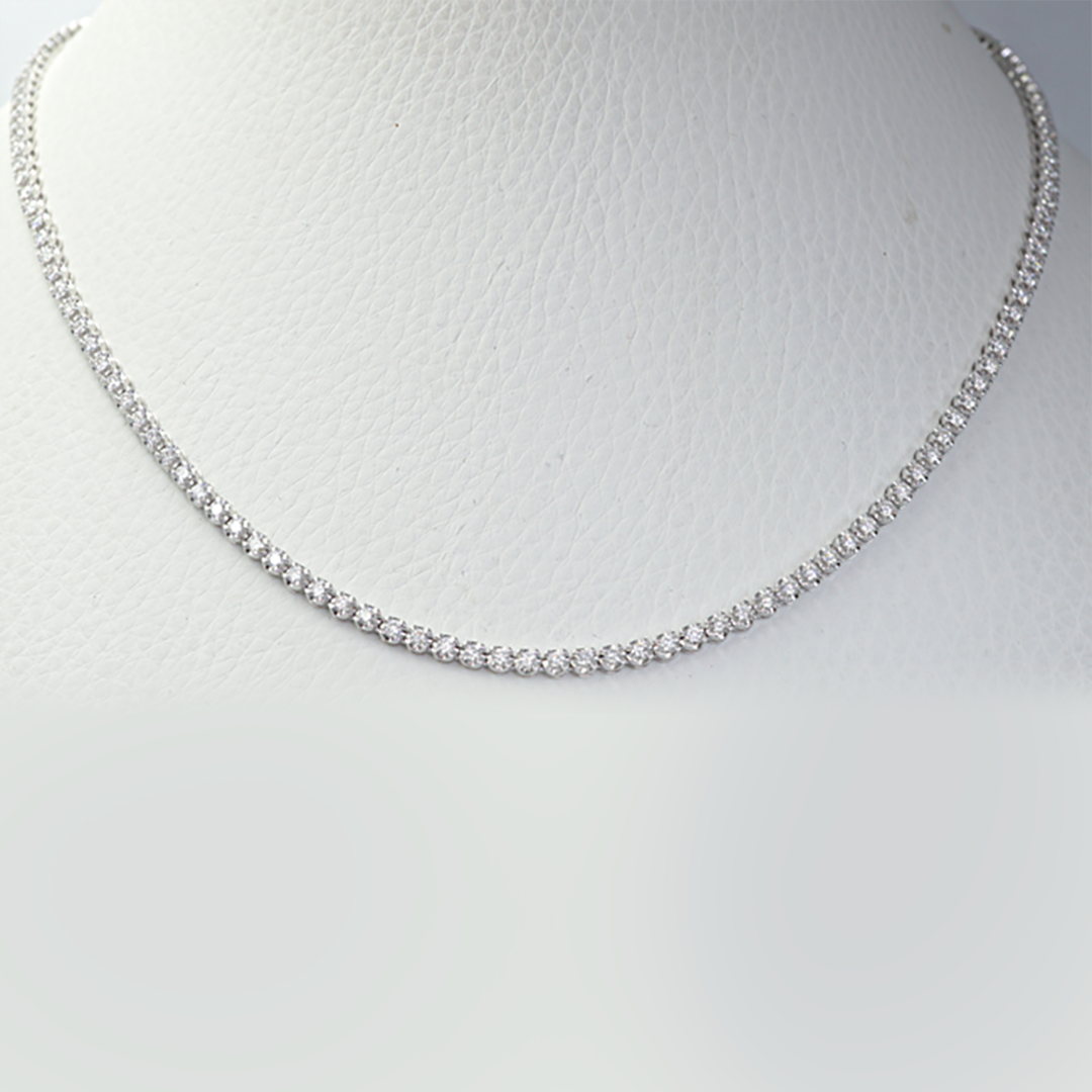 Round Diamond Tennis Necklace in 18K White Gold