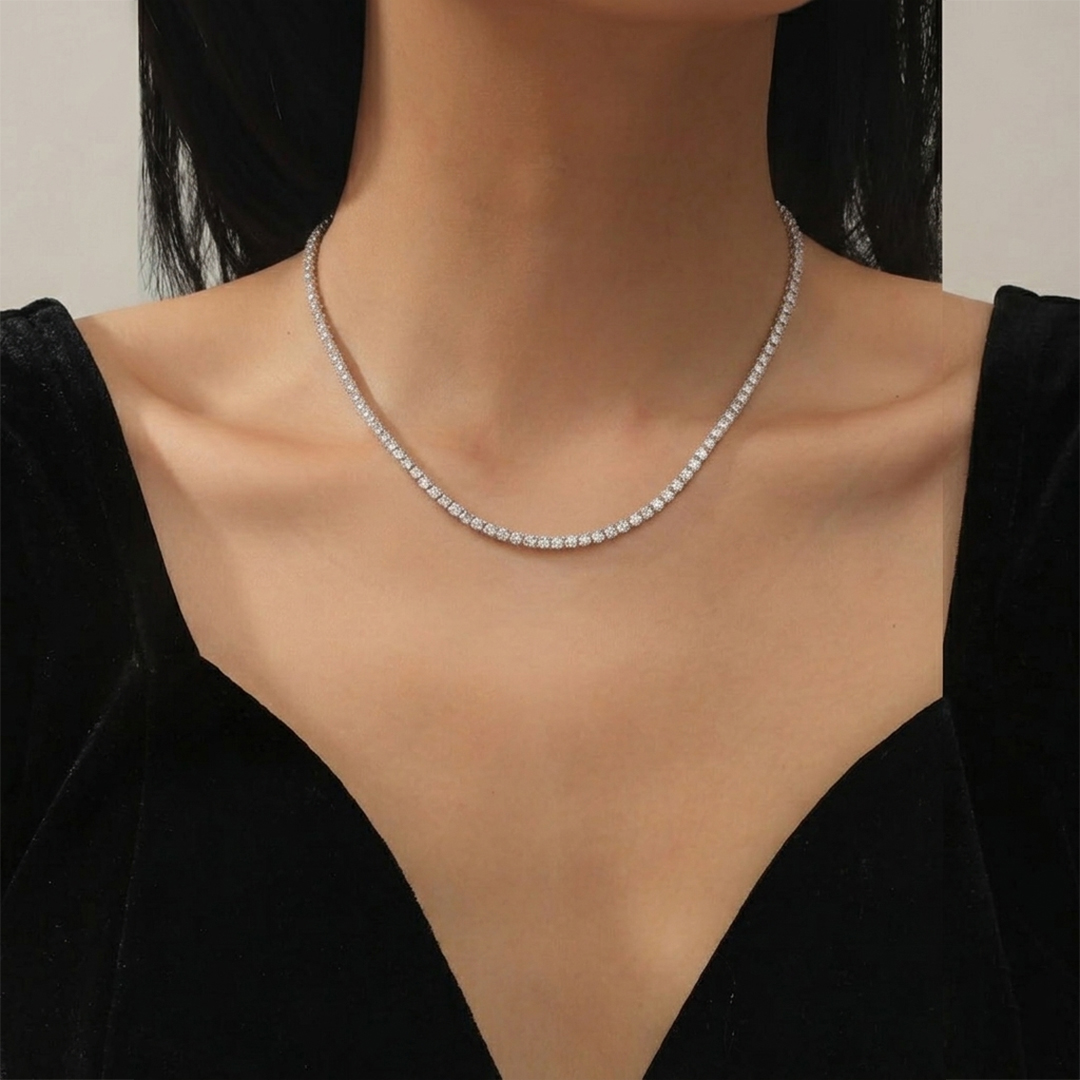Round Diamond Tennis Necklace in 18K White Gold - Image 2