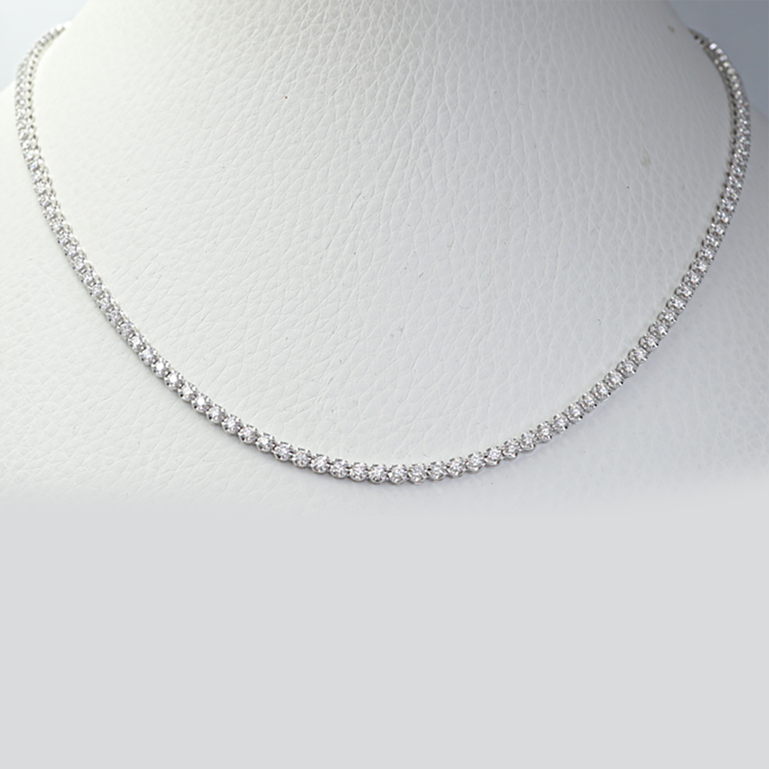Round Diamond Tennis Necklace in 18K White Gold