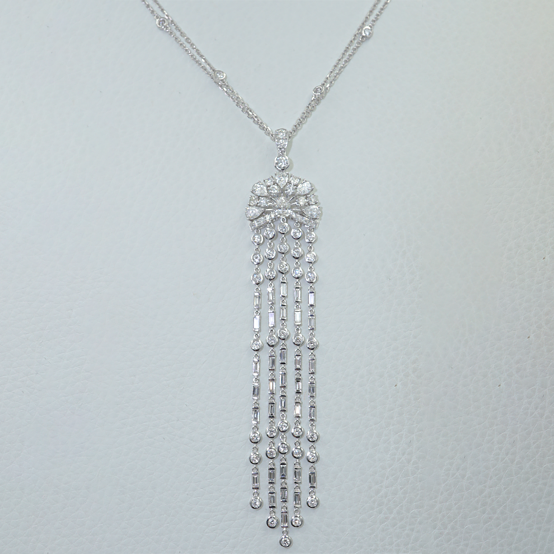 Mixed-Cut Diamond Cascade Necklace in 18K White Gold