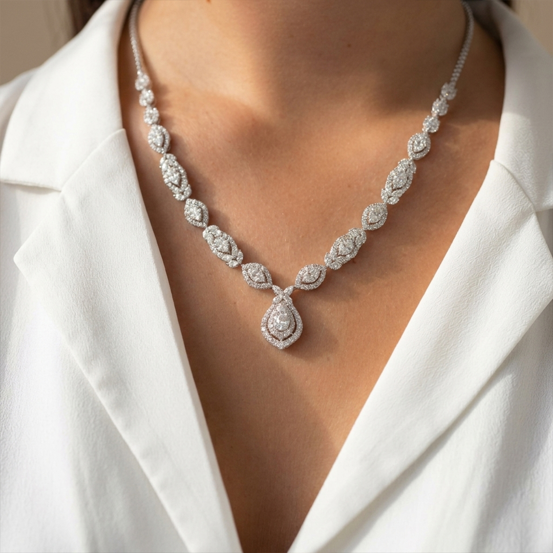 Mixed-Cut All-Diamond Drop Necklace in 18K White Gold - Image 2
