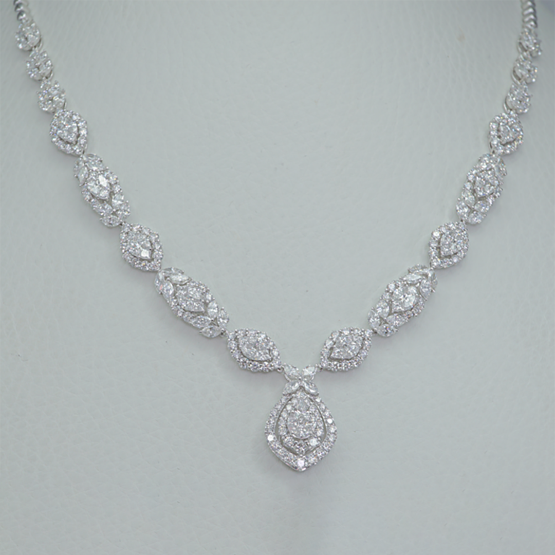 Mixed-Cut All-Diamond Drop Necklace in 18K White Gold