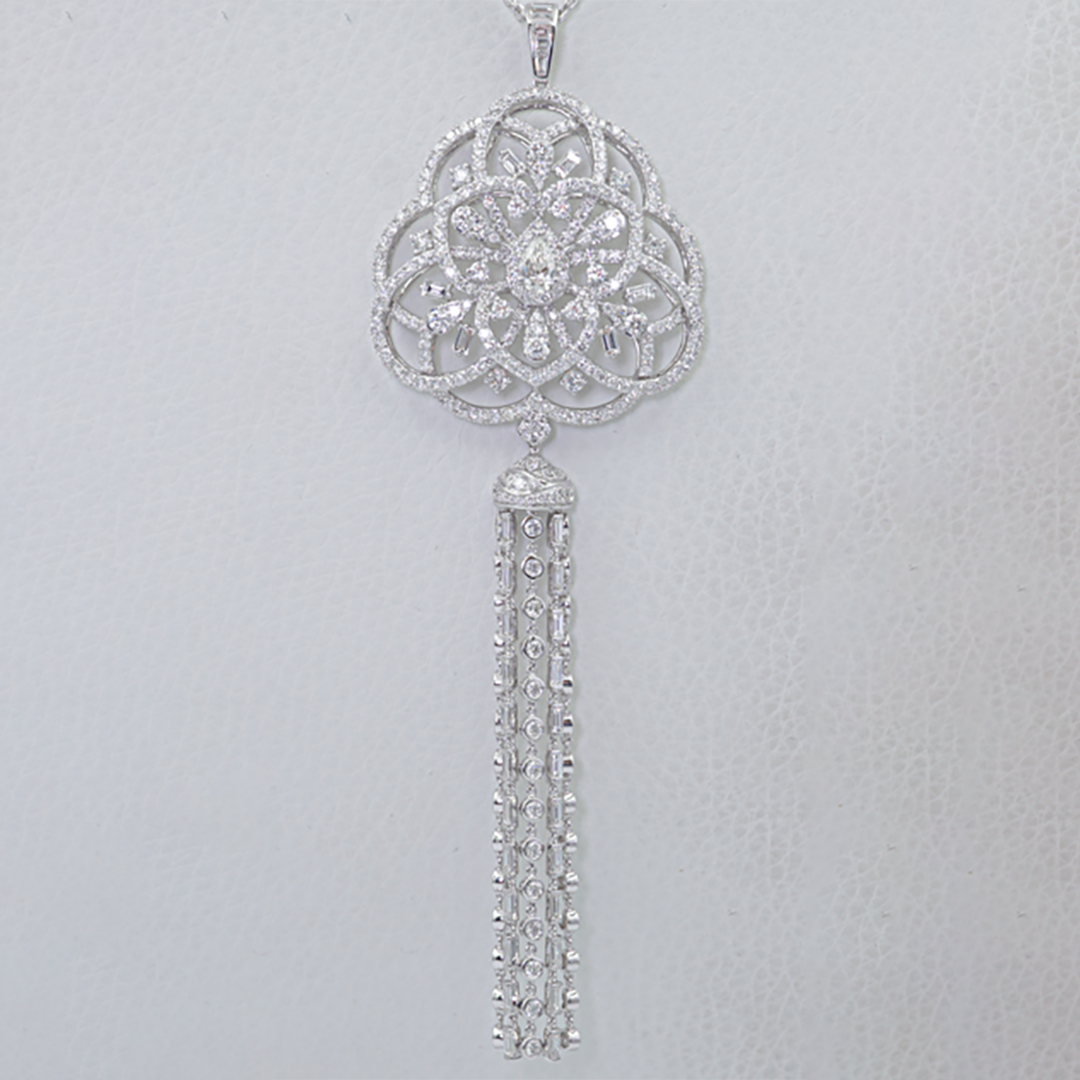 GIA-Certified Diamond & Sapphire Statement Necklace in 18K White Gold