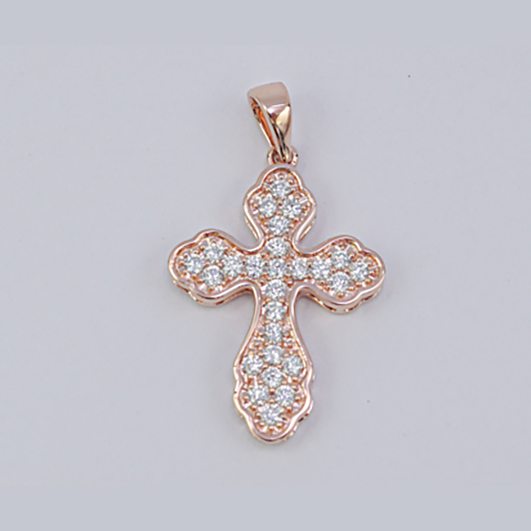 Diamond Cross Pendant in 18K Rose Gold