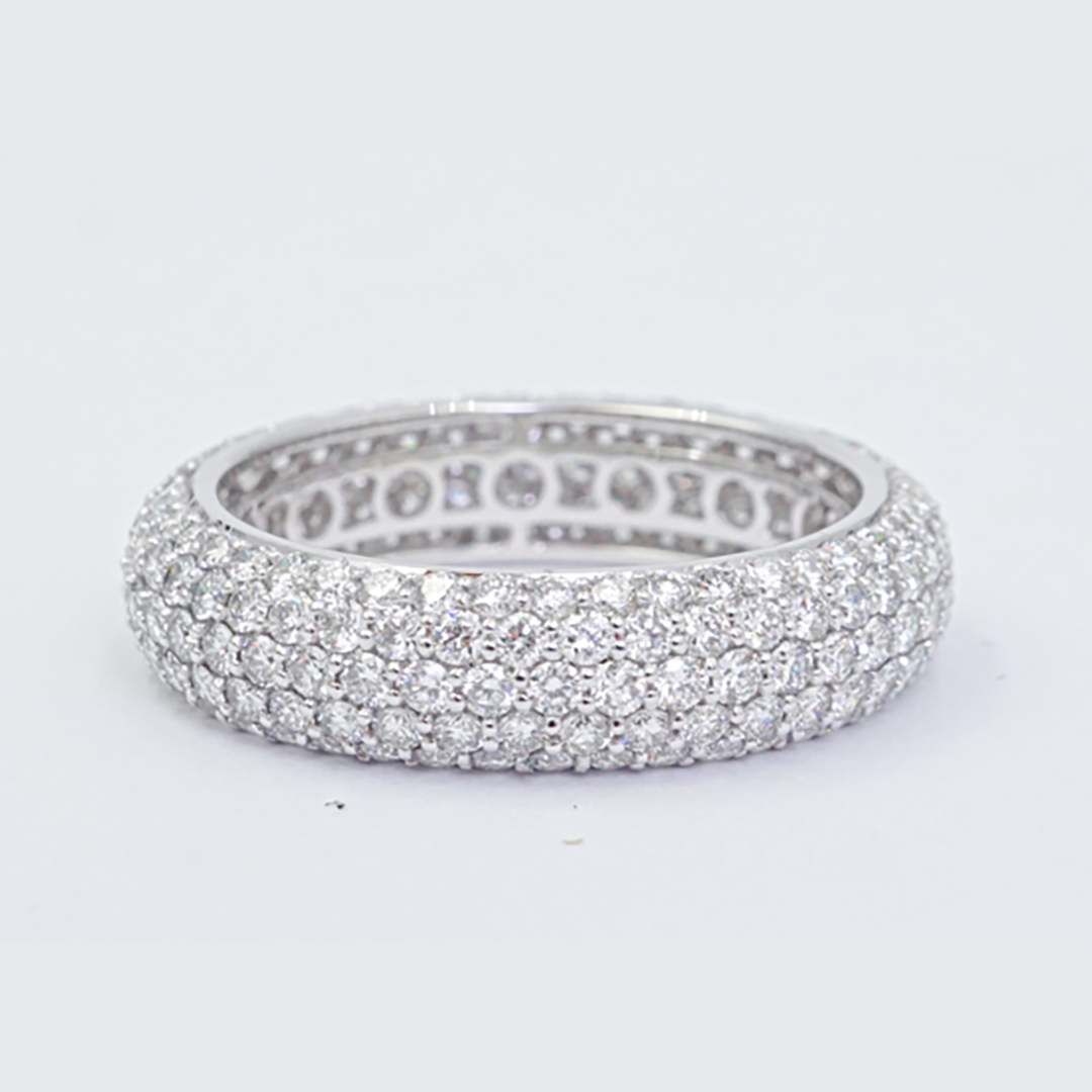 Round Diamond Dome Pave Eternity Ring in 18K White Gold
