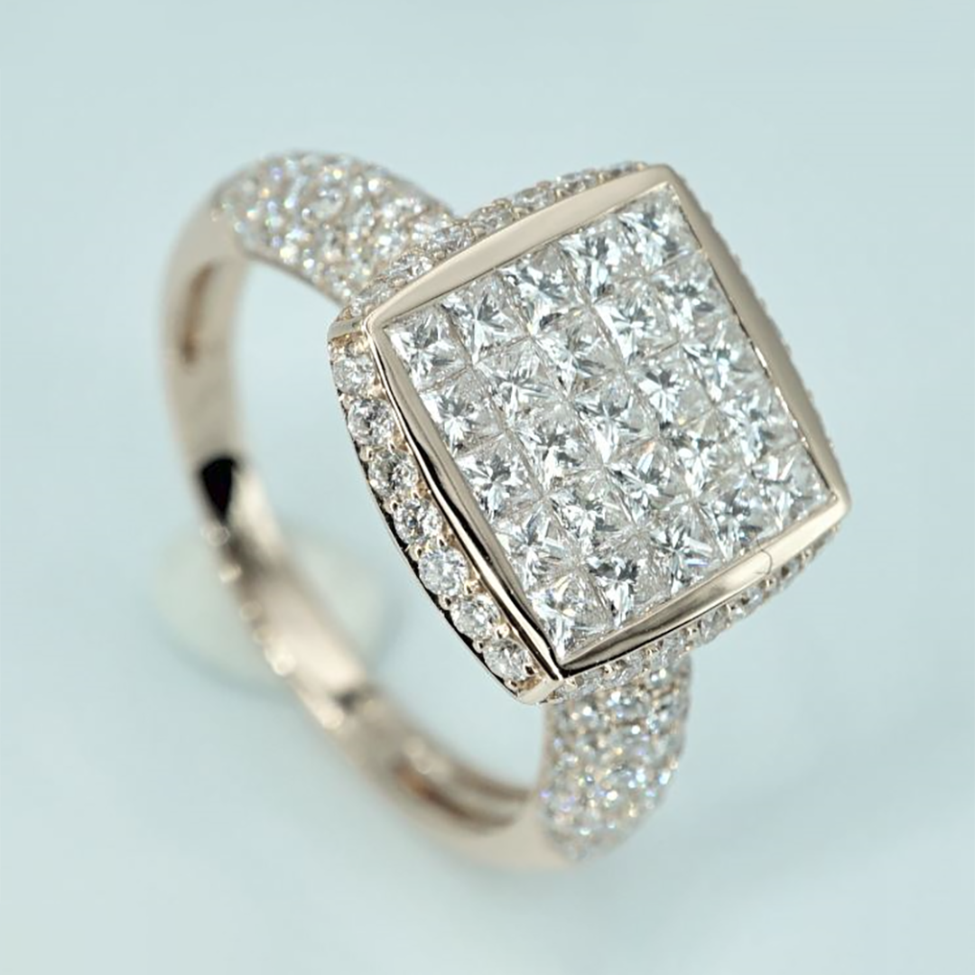 Round & Princess-Cut Diamond Ring in 18K Rose Gold