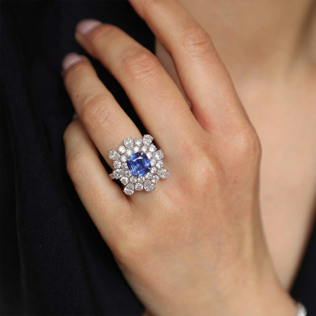 Sapphire & Diamond Ring in 18K White Gold - Image 2