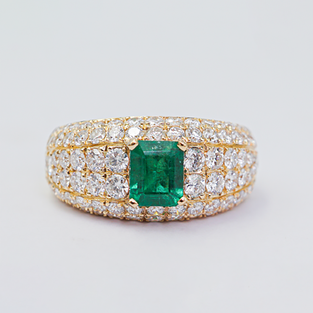 Emerald & Diamond Cocktail Ring in 18K Yellow Gold