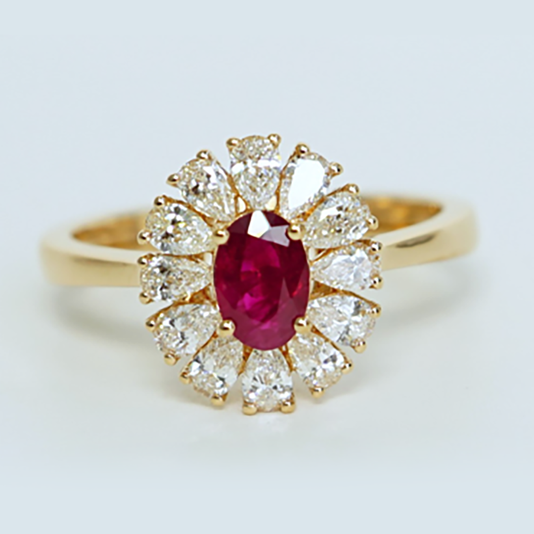 Ruby & Diamond Halo Ring in 18K Rose Gold