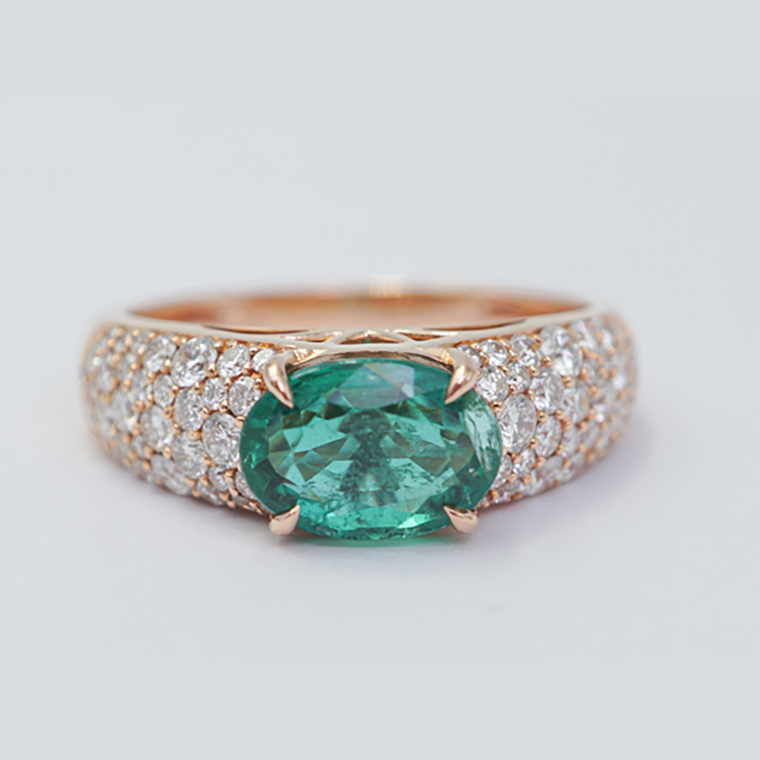 Emerald & Diamond Cocktail Ring in 18K Rose Gold