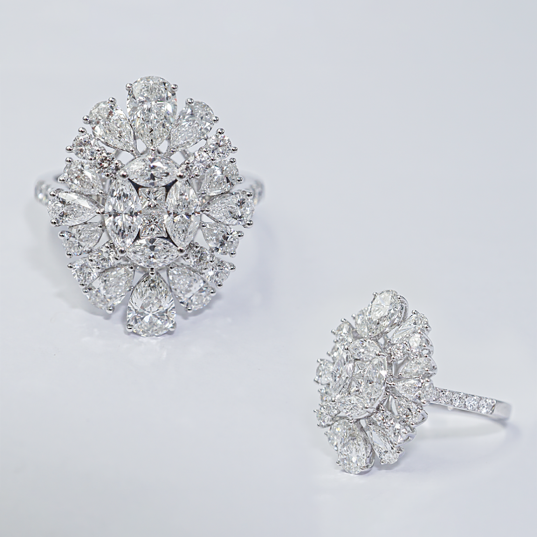 Pear & Marquise Diamond Ring in 18K White Gold