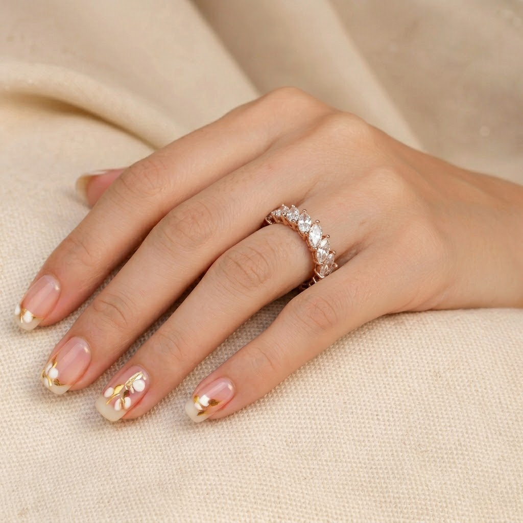 Marquise Diamond Band Ring in 18K Rose Gold - Image 2