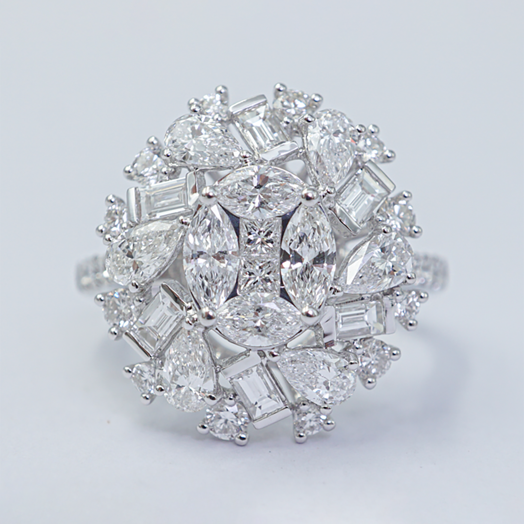 Mixed-Cut Diamond Cocktail Ring in 18K White Gold